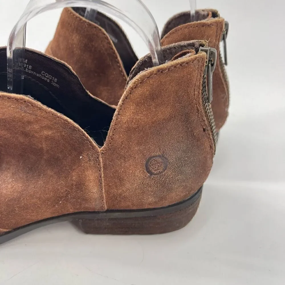 Born Womens Ankle Boots Suede Leather Back Zip Low Cut Brown Size 8.5 D89918
